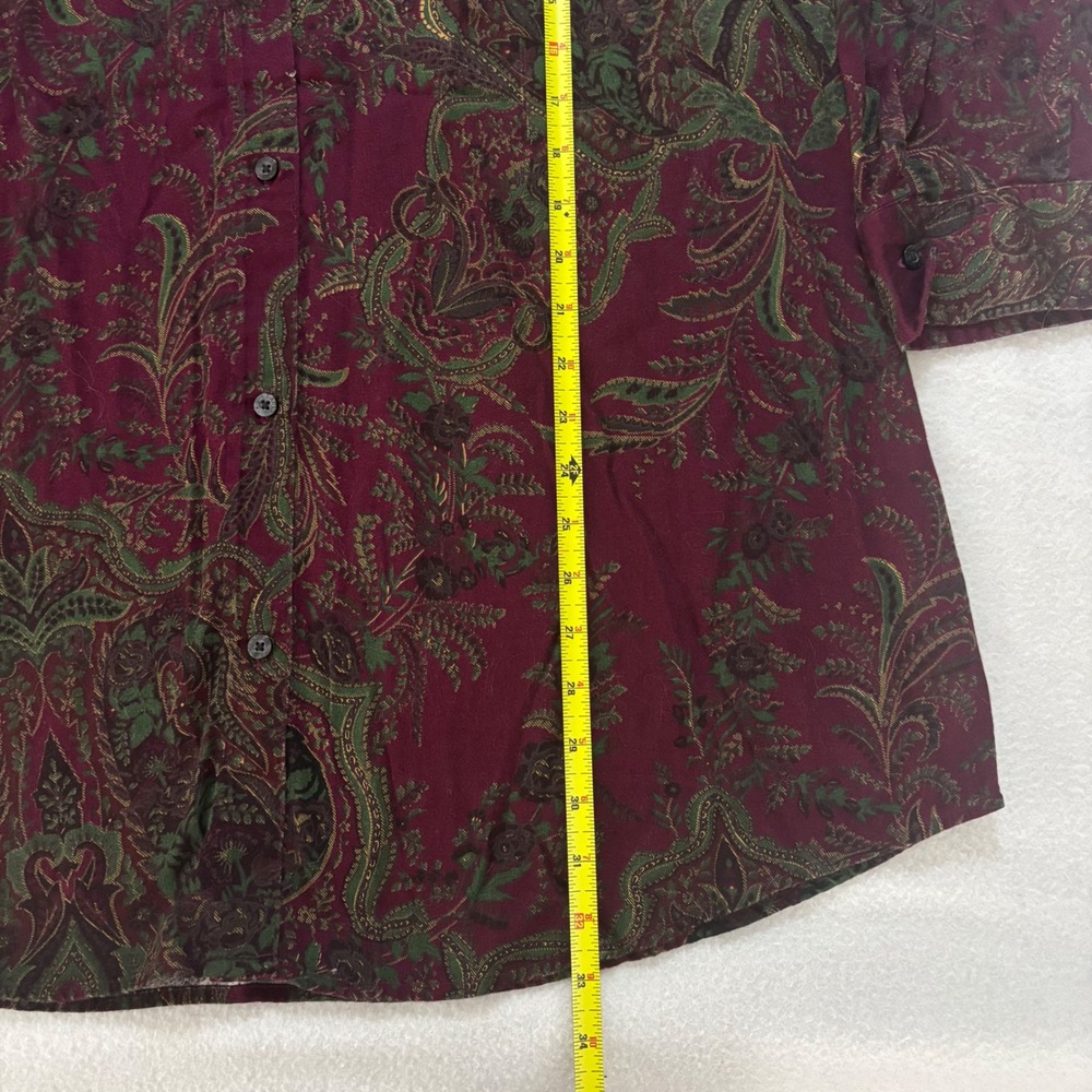 Lauren Ralph Lauren Burgundy Paisley Crest Logo Cotton Button Down Shirt L - Picture 7 of 8